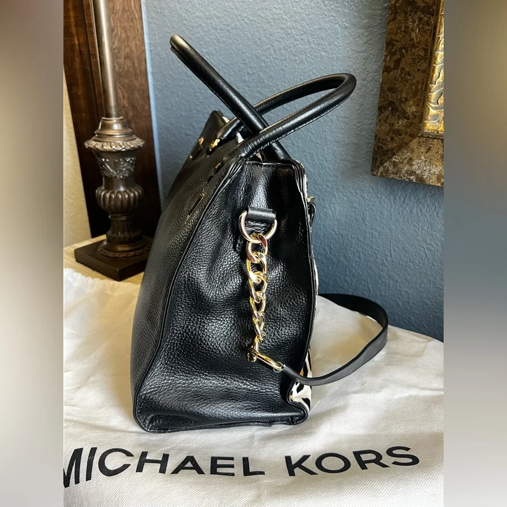 NEW!!! Michael Kors Leopard-Print Satchel in Black, Tan & Cream